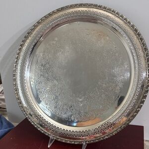 Rogers & Bro 1772 Silver Plated Round Etched Pierced Edge Platter 15" Wide